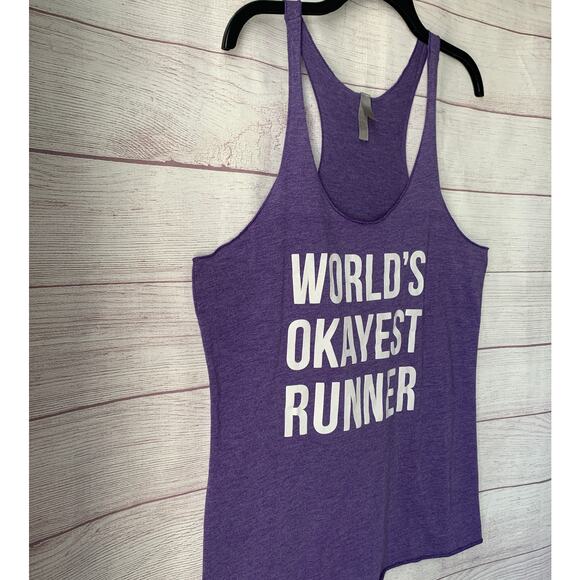 Next Level Apparel Purple Racerback Tank Too WORLD'S OKAYEST RUNNER Size XL - Picture 13 of 16